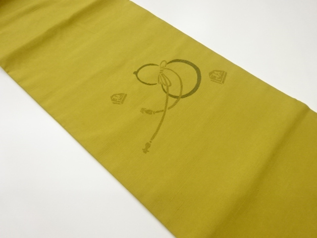 JAPANESE KIMONO / HIRAKI NAGOYA OBI / TSUMUGI / WOVEN GOURD & SHOGI PIECE & 